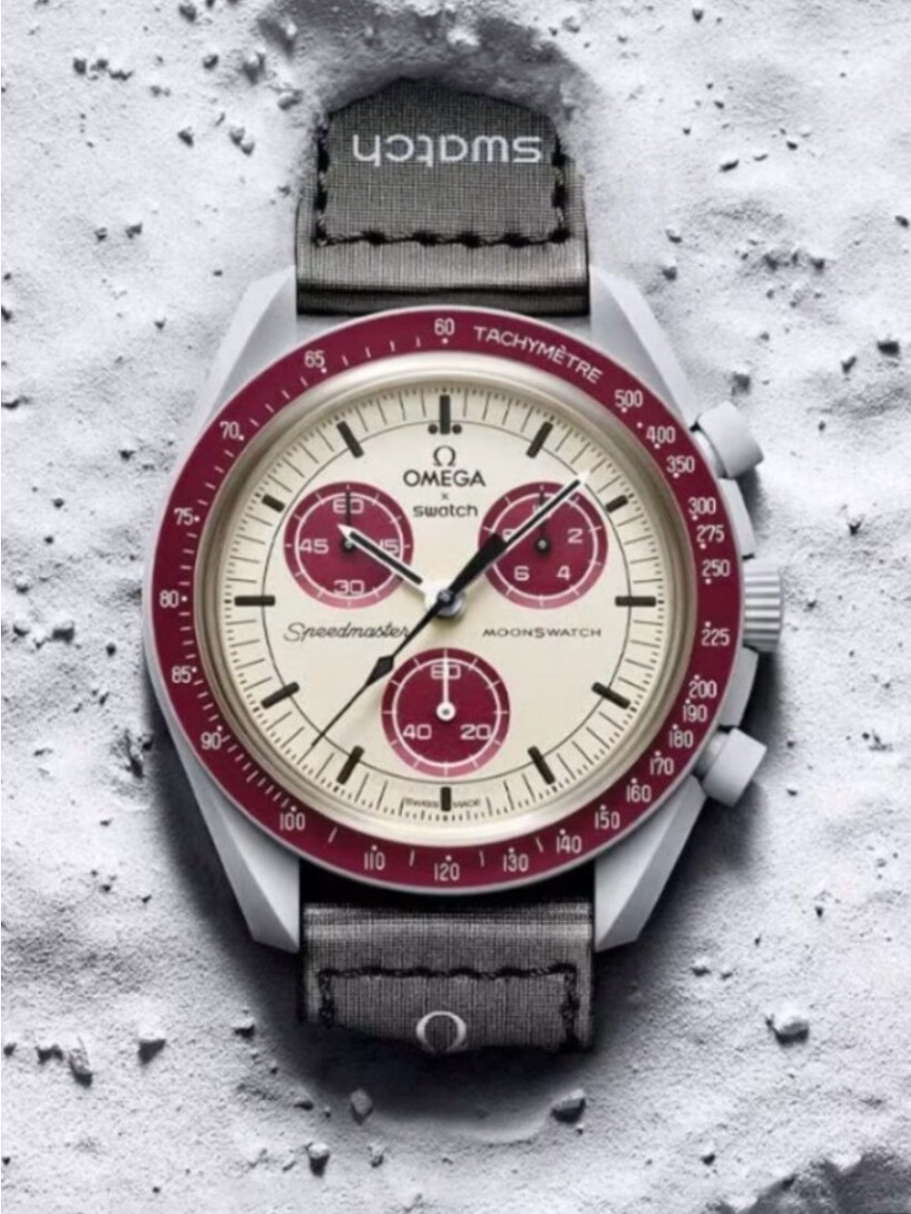 Omega Speedmaster Chronograph Watch In Burgundy And Cream
